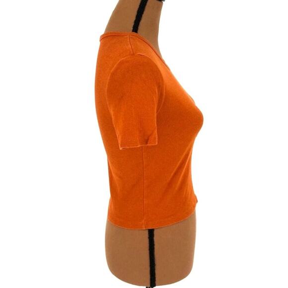 Zara Rust Orange Babydoll Tee in Rubbed Cotton – Size Small - Picture 3 of 6